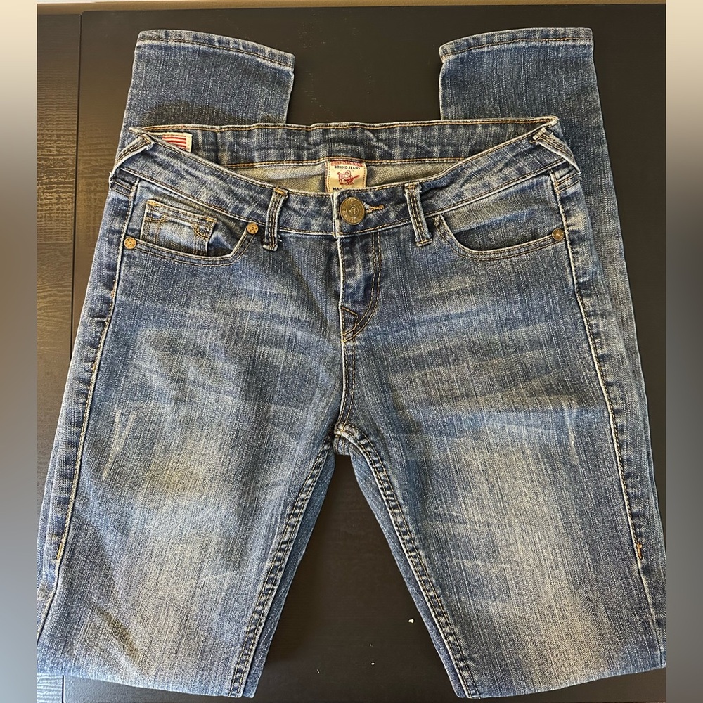 True Religion Skinny Jeans Women 27 Blue Denim Pants Cotton 27x29 Med Wash #747
